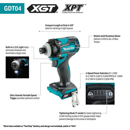 牧田 40V max XGT 無刷無線高扭力四速衝擊起子機（裸機）GDT04Z